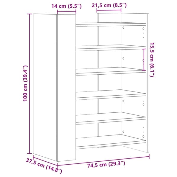 vidaXL skoreol 74,5x37,5x100 cm konstrueret træ betongrå