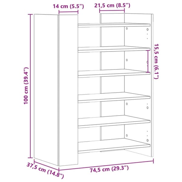 vidaXL skoreol 74,5x37,5x100 cm konstrueret træ sonoma-eg