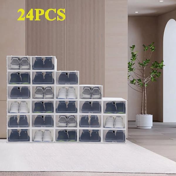 Shoe Storage Boxes, 20PCS Fällbar Design, Transparent Stapelbar Organisatör,24 stycken vit