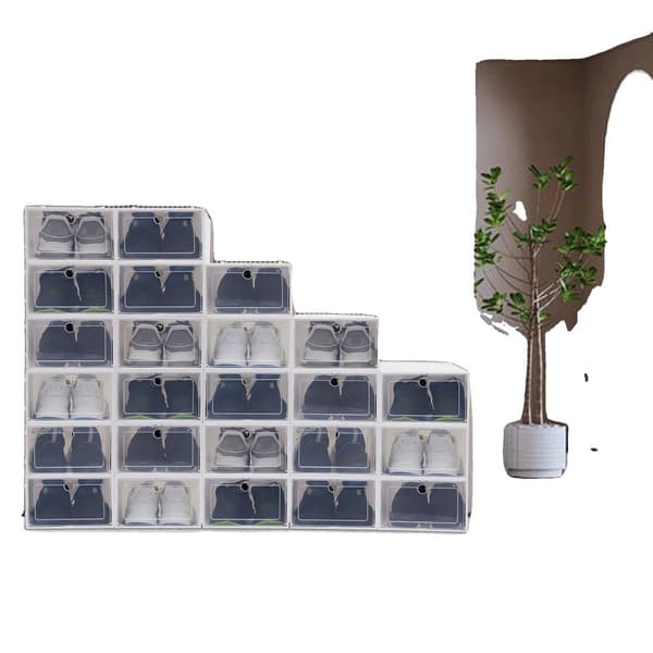 Skoopbevaringskasser, 20 stk. Foldbart design, Gennemsigtig stabelbar organizer,24 stk. hvid