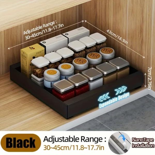 Under-sink organizer, skuffe med glidende funktion, justerbare hylder,Sort