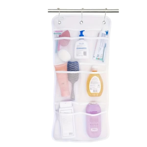 Hængende Bruseorganisator, 7-lommer Opbevaring, Holdbart Mesh Design,Hvid