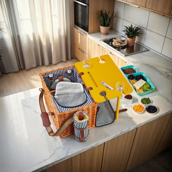 Picknickkorg Rügen med kylfack och tillbehör - brun