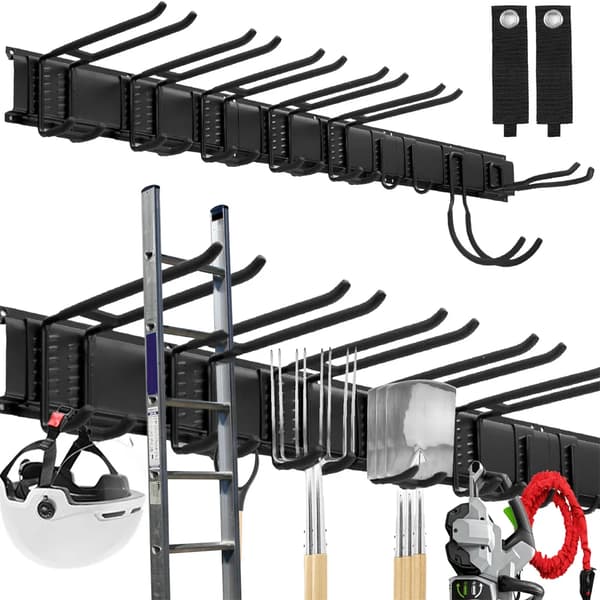 Metal Garage Opbevaringsorganisator, Holdbart Kulstofstål, Justerbare Gummibelagte Krogere,B