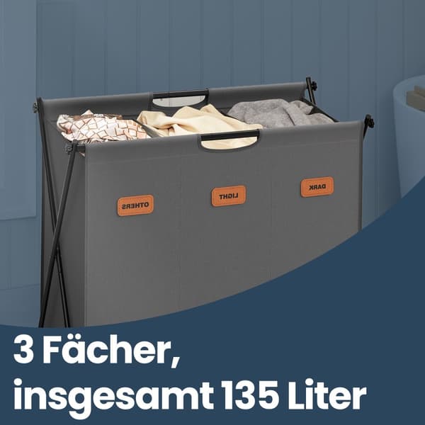 Vasketøjskurv, 155 liter Vasketøjsbeholder, 70x40x66 cm, Skifergrå