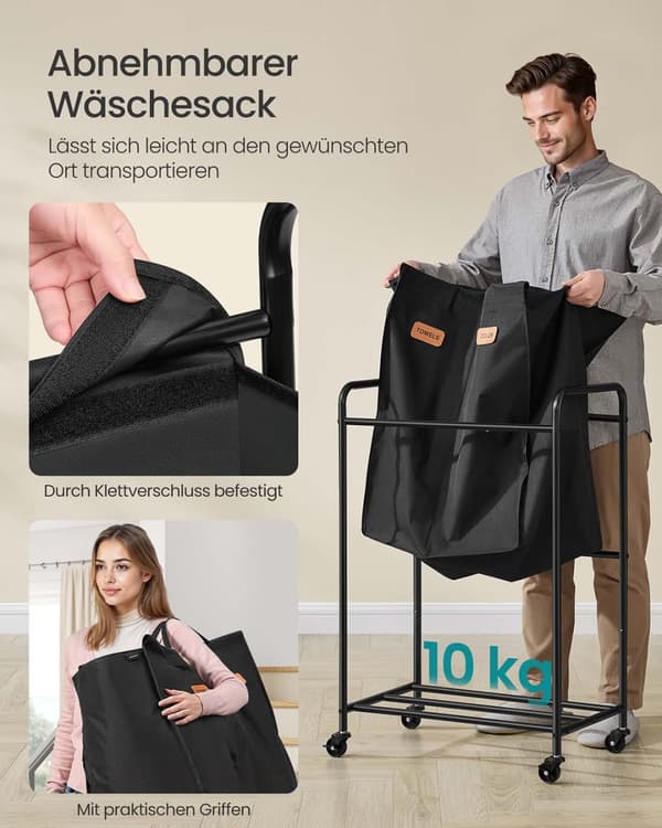 Vasketøjskurv, SONGMICS RLS210B01, 59x40x91 cm, Sort