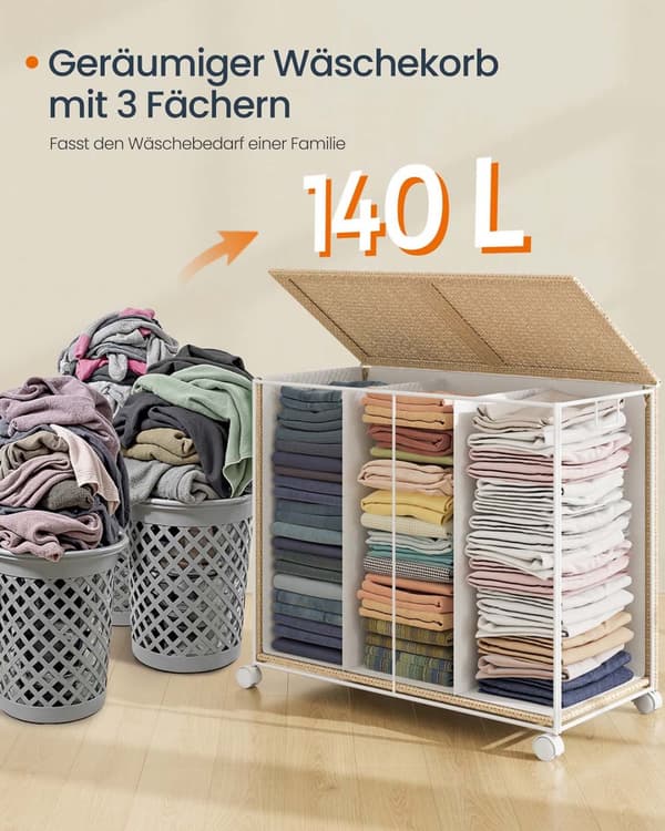 Pyykinkori, SONGMICS HOME LCB601N01, 66,5x37,5x65 cm, Beige