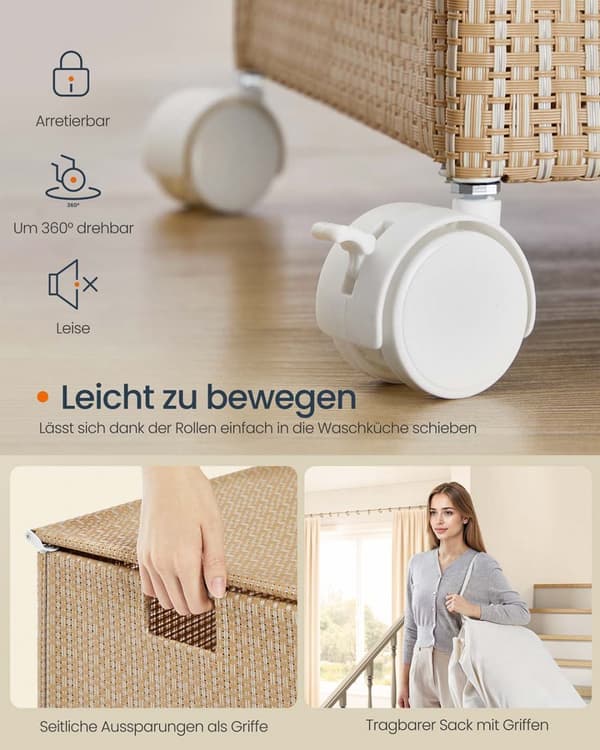 Pyykinkori, SONGMICS HOME LCB601N01, 66,5x37,5x65 cm, Beige