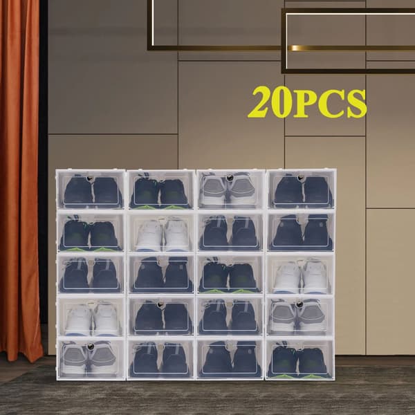Shoe Storage Boxes, 20PCS Fällbar Design, Transparent Stapelbar Organisatör,20PCS vit