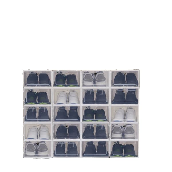 Shoe Storage Boxes, 20PCS Fällbar Design, Transparent Stapelbar Organisatör,20PCS vit