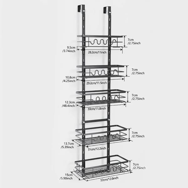 Över-dörrs skafförsorganisatör, hållbart järn, modern minimalistisk design,5-nivå