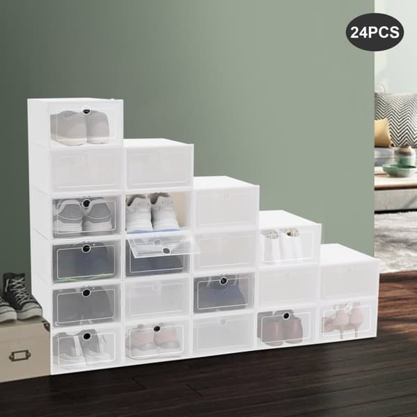 24PC Foldable Sneakers Opbevaringskasser, Stabelbart Design, Gennemsigtig Frontdør, Holdbart Materiale