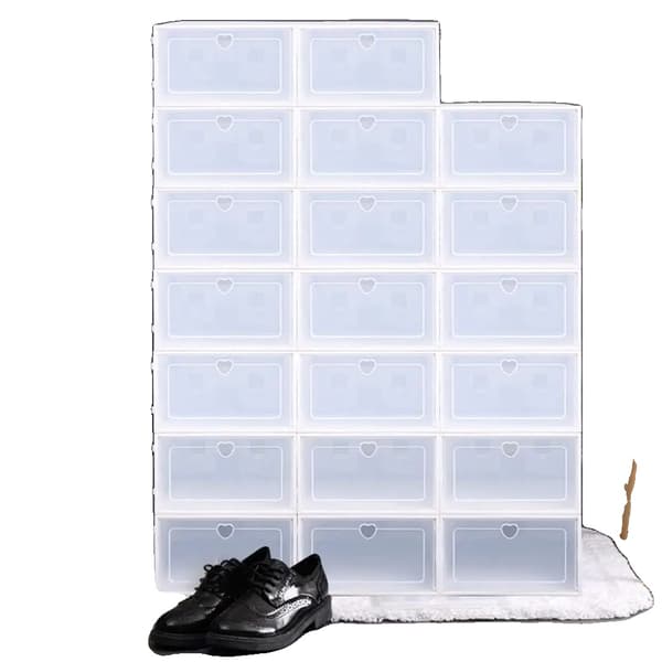 Skoaskar, Paket om 20, Stapelbara Transparenta Plast, Fällbara med Lock,vit