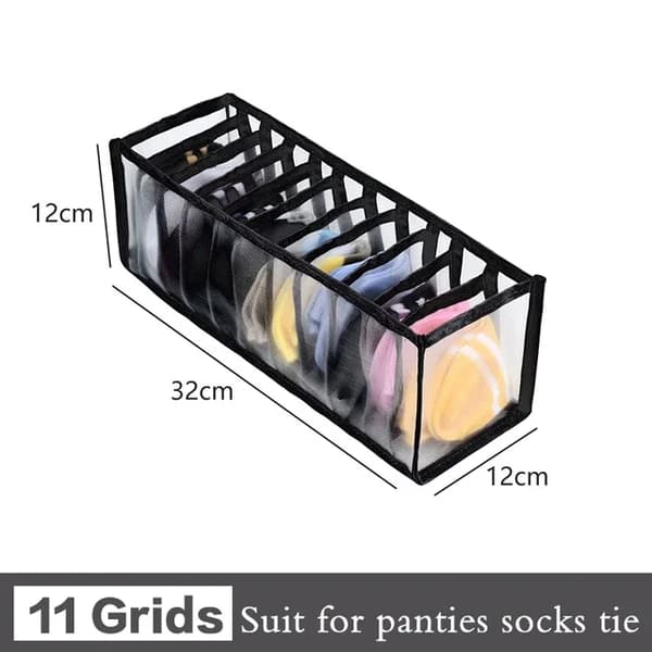 Underbukseorganisator, 7 eller 11 rum, åndbart meshstof,Sort-11gitter