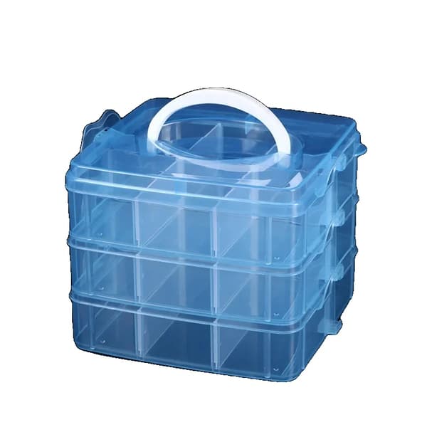Justerbar plastförvaringslåda, 3 nivåer, 18 fack,Blå