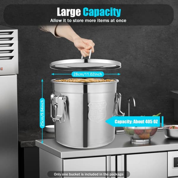 304 rostfritt stål lufttät burk, 12L kapacitet, hållbar design,Silver
