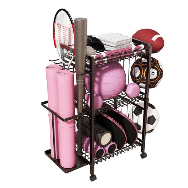 Yogaudstyr Opbevaringsreol, Robust Design, 4 Hjul, Stor Kapacitet,sort