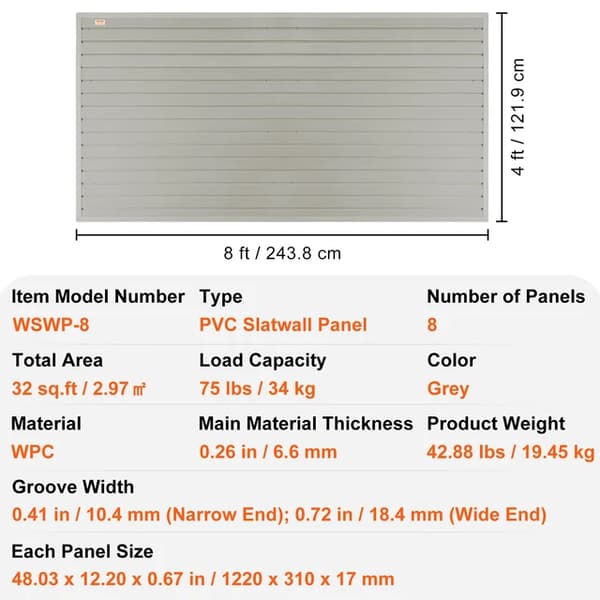 Garageväggorganiseringspaneler, PVC-material, butiksdiskplay, PVC 32 kvadratfot