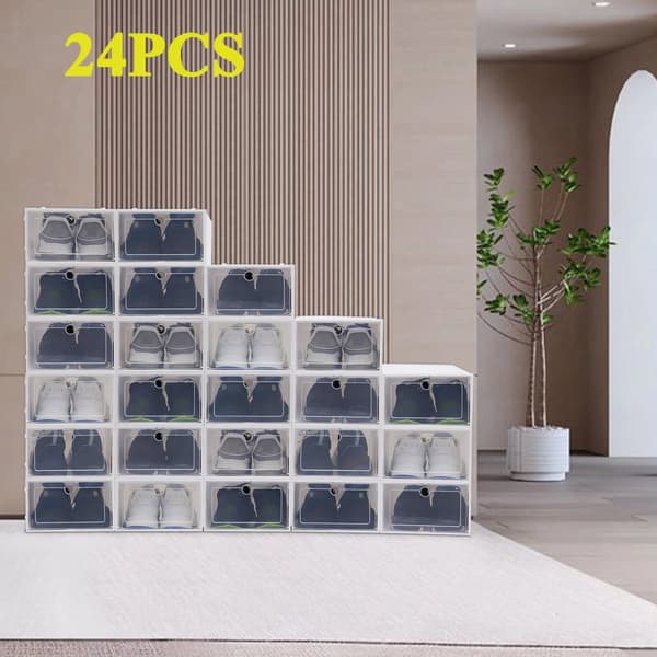 Shoe Storage Boxes, 20PCS Fällbar Design, Transparent Stapelbar Organisatör,24 stycken vit