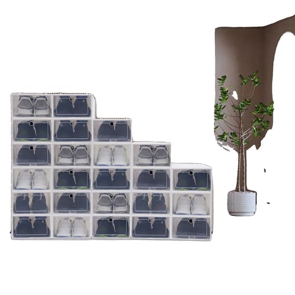 Shoe Storage Boxes, 20PCS Fällbar Design, Transparent Stapelbar Organisatör,24 stycken vit