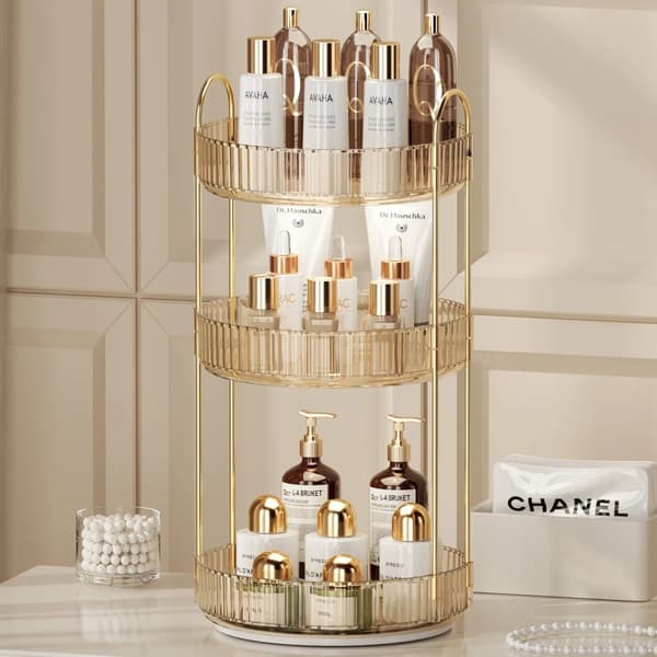 Rotera Makeup Organizer, 3-Tier Förvaring, 360° Rotation, Mångsidig Användning,bärnsten 3-lagers
