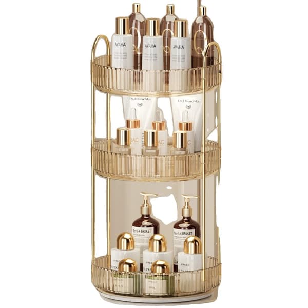 Rotera Makeup Organizer, 3-Tier Förvaring, 360° Rotation, Mångsidig Användning,bärnsten 3-lagers