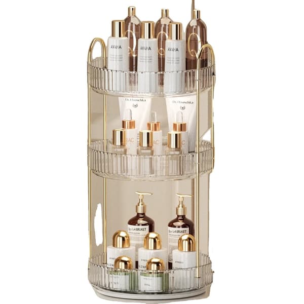 Roterende Makeup Organizer, 3-lags Opbevaring, 360° Rotation, Alsidig Brug,gennemsigtig 3-lags