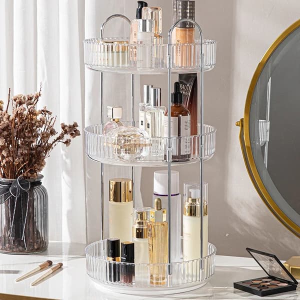 Roterende Makeup Organizer, 3-lags Opbevaring, 360° Rotation, Alsidig Brug,Gennemsigtig 3-lags