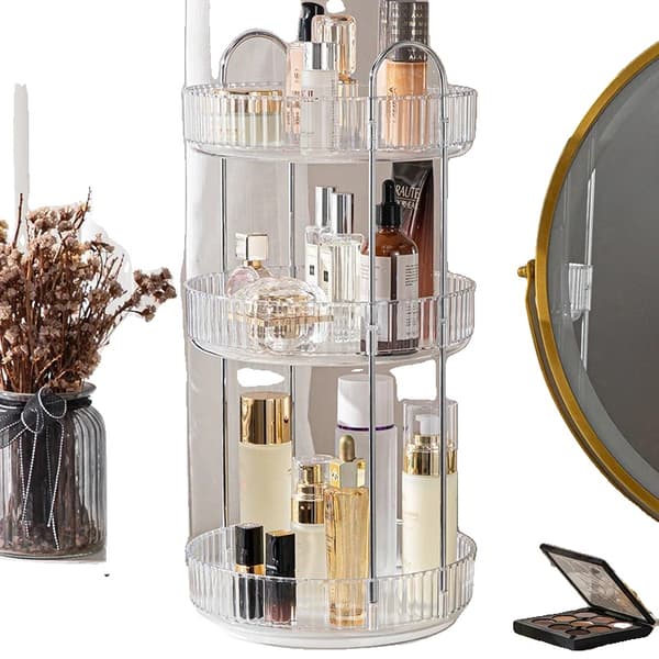 Roterende Makeup Organizer, 3-lags Opbevaring, 360° Rotation, Alsidig Brug,Gennemsigtig 3-lags