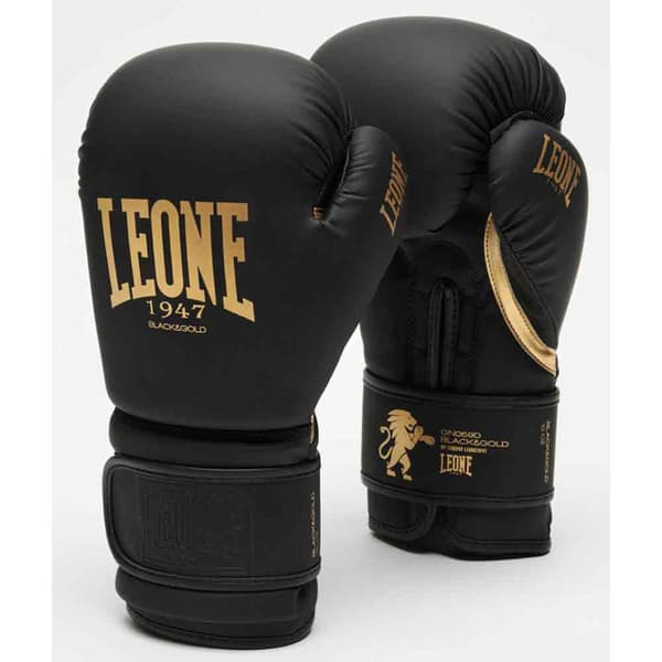 Leone1947 Keinonahkaiset Nyrkkeilyhanskat Black And Gold Musta 16 Oz