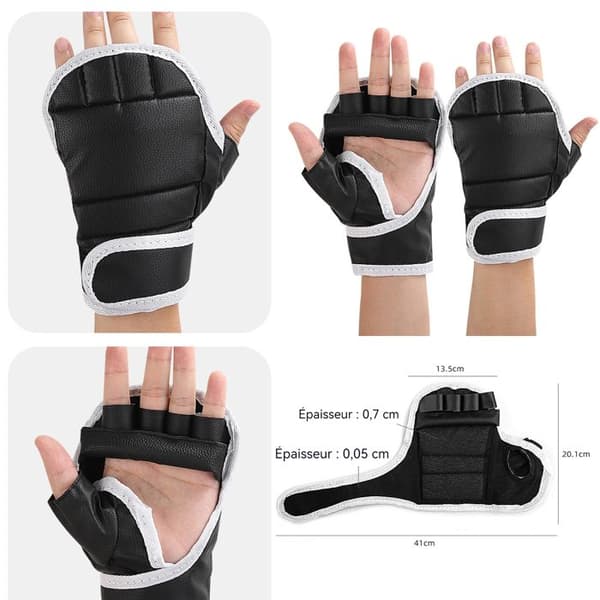 Boxningshandskar 0,7 cm tjocka halvfinger handskar halvfinger boxningshandskar med andningsbara Palm Five Finger Taekwondo handskar