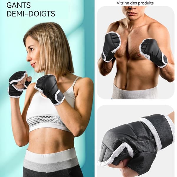 Boxningshandskar 0,7 cm tjocka halvfinger handskar halvfinger boxningshandskar med andningsbara Palm Five Finger Taekwondo handskar