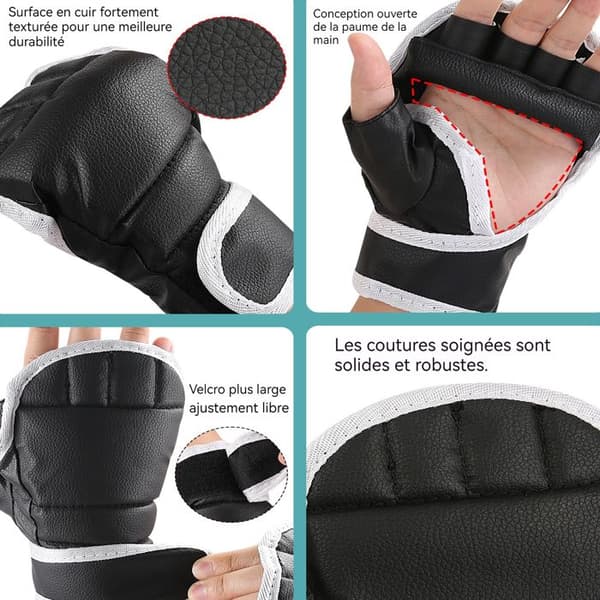 Boxningshandskar 0,7 cm tjocka halvfinger handskar halvfinger boxningshandskar med andningsbara Palm Five Finger Taekwondo handskar