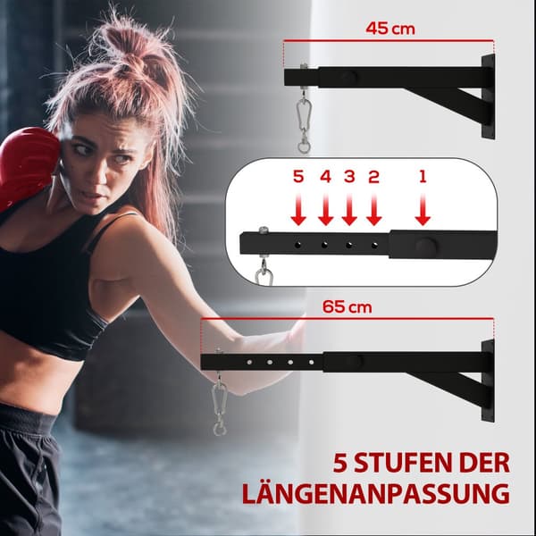 Boxningssäck Väggfäste, 45-65Lx12Bx20H cm, Svart