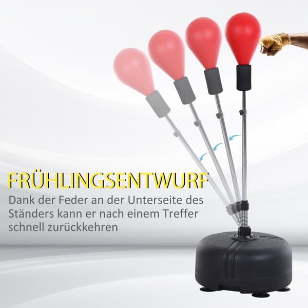 Punching Ball med Stativ, 48x136-154 cm, Sort og Rød