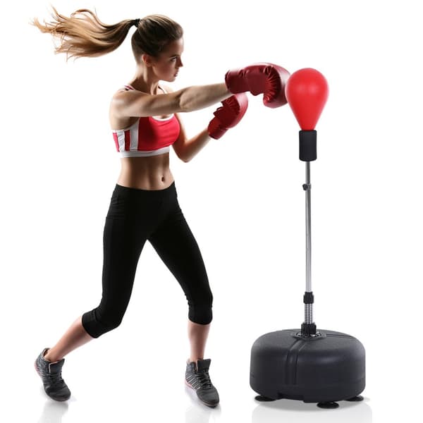 Punching Ball med Stativ, 48x136-154 cm, Sort og Rød