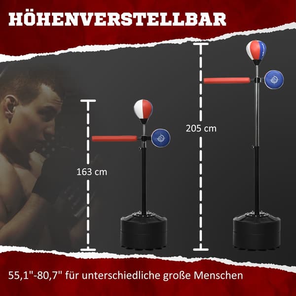 Boksesæk med stativ, 80.5x48x163-205 cm, Sort+Rød+Blå
