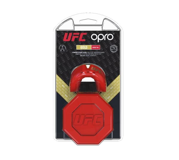 Opro Ufc kultainen punainen metalli/hopea hammassuoja