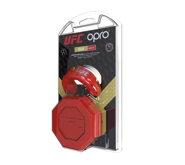 Opro Ufc kultainen punainen metalli/hopea hammassuoja