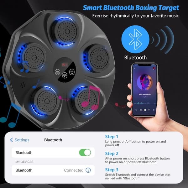 Älykäs Bluetooth Nyrkkeilylaite LED-valoilla & Musiikilla – Elektroninen Harjoitusväline Aikuisille | Seinään Kiinnitettävä Kotiharjoittelu