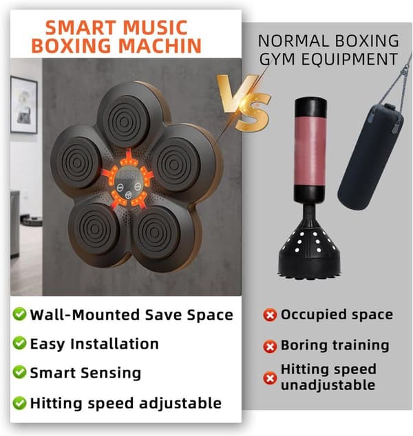 Smart Elektrisk Boxningstränare med Högtalare, Smart Musik Boxningsmaskin Svart