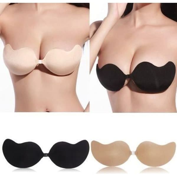 Push-up bh - Osynligt klister - Svart - Storlek L - Rygglös - Bekväm
