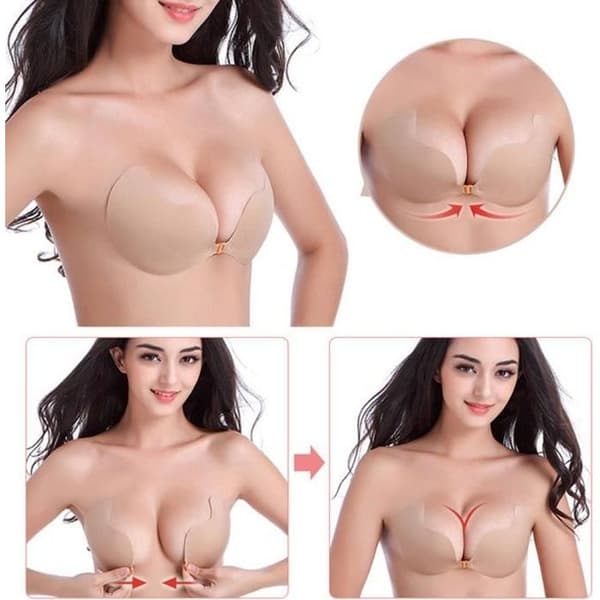 Push Up-BH Silikon Limpat Osynlig Décolleté Perfekt Sexig Look A Beige