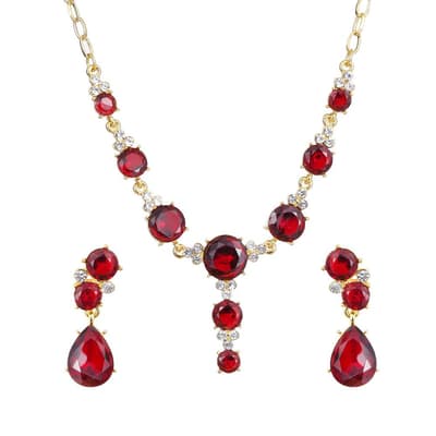 Smyckeset 18K GP Red Crystals