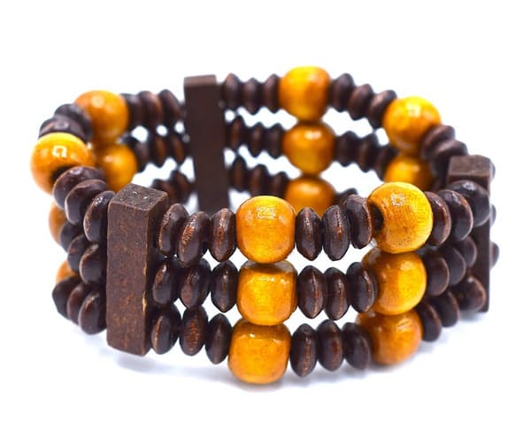BROWN PEARL BRACELET TRIPPEL - ELASTISK