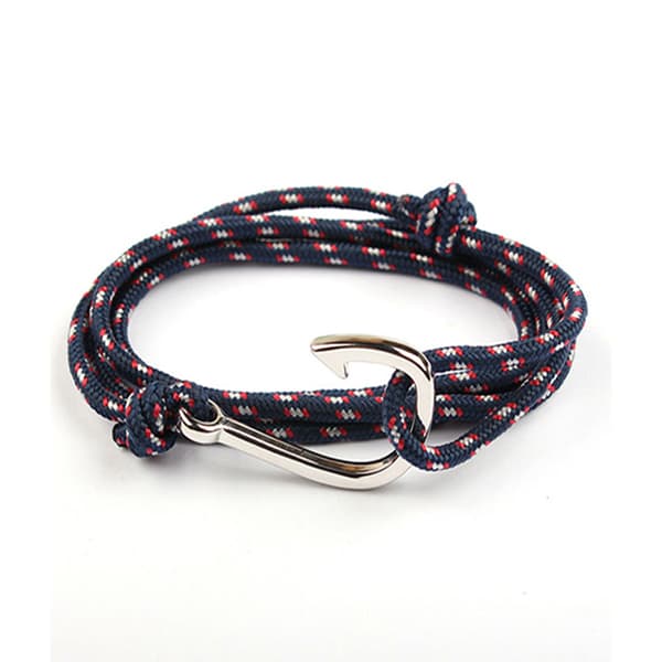 Marine blått armbånd med fiskekrok (sølv)
