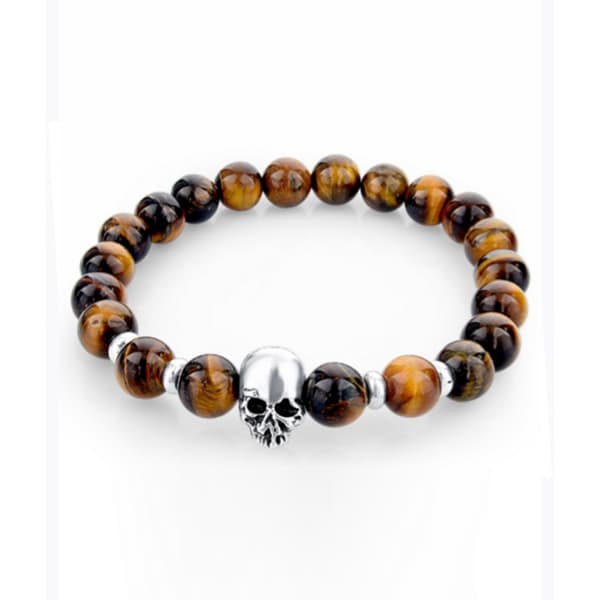 Trendigt Skull Dödskalle Armband  Bruna Stenpärlor