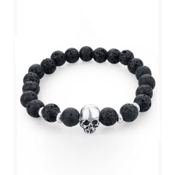 Trendy Sake Skull Armbånd Black Lava Stones