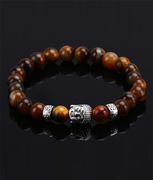 Trendy karma armbånd Buddha sølvbrun agattest