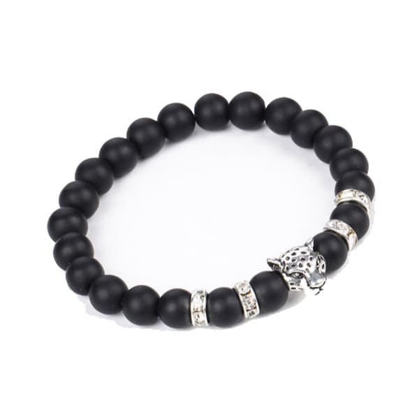 Trendy armbånd mot leopard sølv sorte steiner